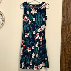 BRIDESMAY Women’s Navy Blue Tropical Print Dress, Size Small